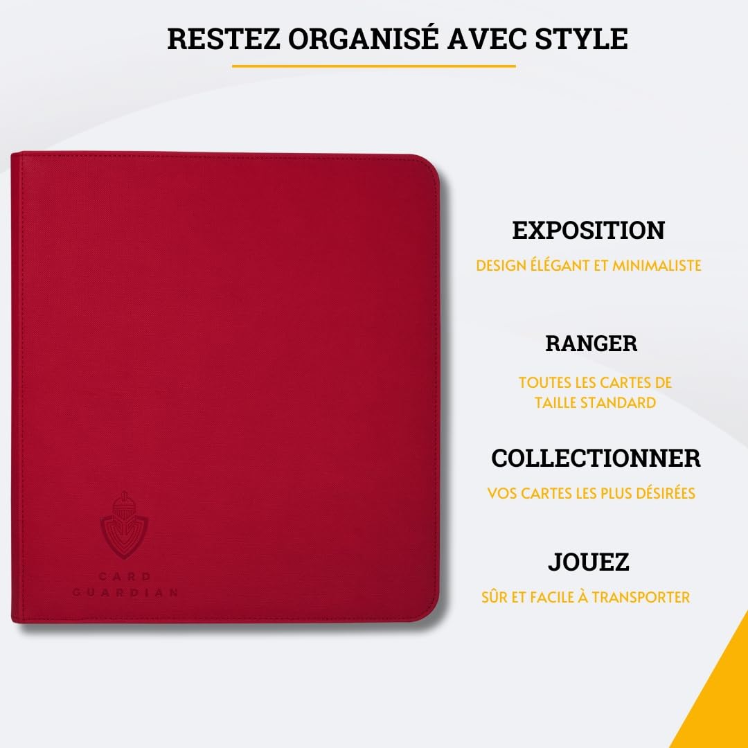 Card Guardian - Premium Classeur avec Fermeture éclaire – Album Classeur pour Cartes à Collectionner, Jeux de Cartes, Trading Card – 12 Poches – 480 Poches pour TCG (Rouge)