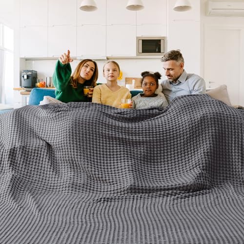 Image of Bedsure Cooling Cotton Waffle Oversized King Blanket - Lightweight Breathable Blankets Rayon Derived from Bamboo for Hot Sleepers, Luxury Throws for Bed and Sofa Dark Grey, 120x96 Inches