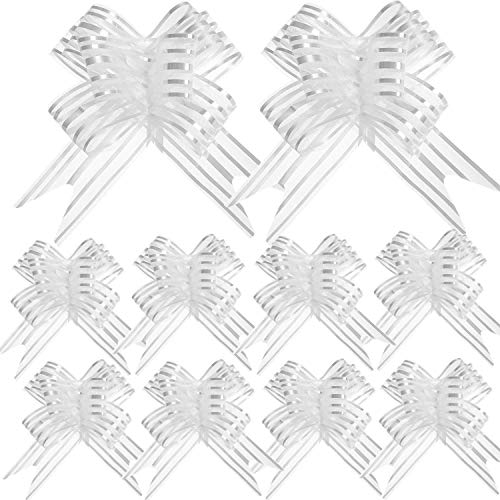 Pull Bows for Gift Wrapping Gift Bows Pull Bow with Ribbon for Wedding Gift Basketsï¼ŒWhite Gift Bows 20 Pieces 6.7 Inches in Diameter