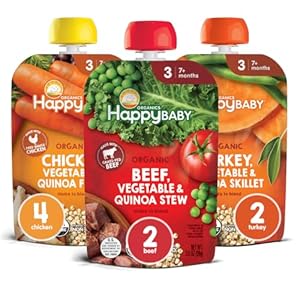 Happy Baby Organics Savory Blends Stage 3 Baby Food Puree, Meats & Veggies 3 Flavor Variety Pack (Pack of 8)