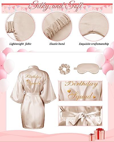 Image of Neer 21 Pcs Women Birthday Party Robe Set Queen Squad Kimono Satin Bathrobes with Eye Mask and Scrunchie for Birthday