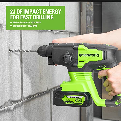 Greenworks Professional 2J Bohrhammer 24V Akku-Schlagbohrmaschine mit 4Ah Akku und Ladegerät,SDS-Plus… – Bild 5