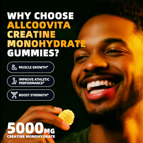 Image of Allcoovita Creatine Monohydrate Gummies for Men & Women. Boost Focus,Strength, and Endurance, Anti-Melting Formula, Vegan, Gluten-Free, Non-GMO,(Orange135 ct)