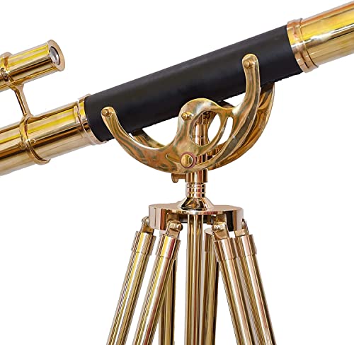 Telescopio de latón doble con trípode de madera miniatura 4