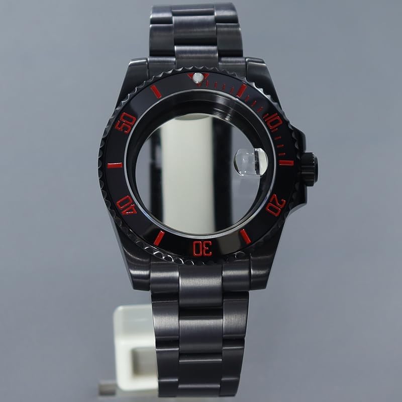 40mm Mechanical Men SUB Black Steel Diver Watch Case Rotating Bezel for NH35 NH36 Miyota8215 Movement Watch Parts