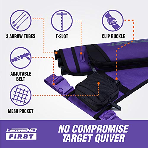 Legend First Archery Quiver For Arrows - Target Shooting Hip Quivers With Adjustable Belt & 3 Arrow Tubes - Durable Nylon Material - With T-Slot & Storage Pockets For Accessories, Tools, Score Card #TOP3