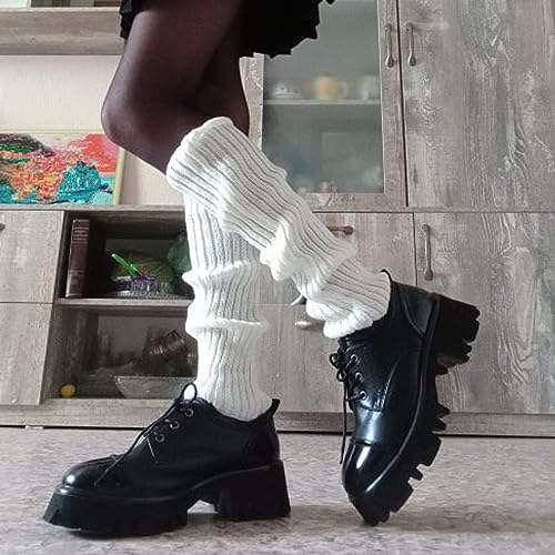 Image of 3 Pairs Women Knit Leg Warmers Retro 80s Retro Ribbed Knitted Knee Ballet Thigh High Leg Warmers Ankle Heap Sock