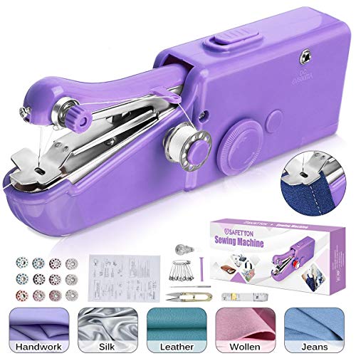 SAFETYON Hand Sewing Machine, Portable Mini Hand-held Electric Sewing Machines Small Cordless Handy Stitch Machine Kit for Beginners, Sewing Fabric Clothing Kids Cloth Pet Clothes DIY, Purple
