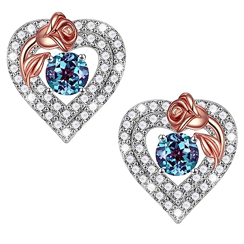 Ursilver Alexandrite Earrings For Women - S925 Sterling Silver Birthstone Earrings 2Ct Alexandrite Stud Earrings Birthday Christmas June Jewelrys Gifts For Women Girls #TOP22