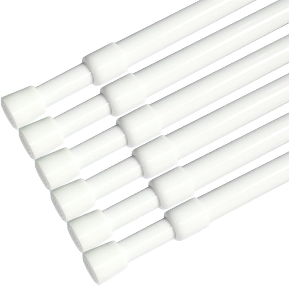 ave split Spring Tension Curtain Rod stretchable No need screw tool,No Drill Shower Curtain Rods,Closet Rod(29.5"-41.5"white 6pcs)