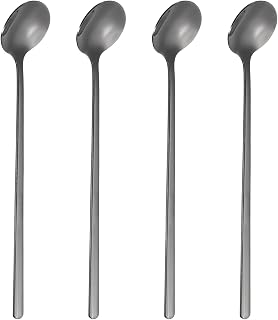 sourcing map 4 cucharas agitadoras de té de 17 cm, cuchara redonda de acero inoxidable 304 con asas largas para espresso, azúcar, postre, cereales, helado, cóctel, cafetería, accesorios, color negro