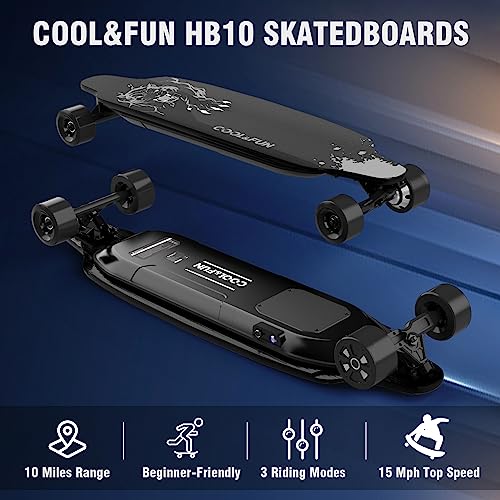 Cool&Fun Electric Skateboard With Remote, 400W Brushless Motor, 3 Speed Adjustment, Load Up To 265 Lbs, Electric Longboard For Adults & Teens, Maple Wood #TOP1