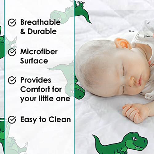 Waterproof Quilted Crib Mattress Protector, Noiseless Fitted Toddler Mattress Pad, Ultra Soft Machine Washable Mattress Cover. 52" X 28" (Dino) #TOP2