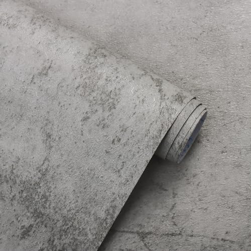CiCiwind Self Adhesive Wallpaper Light Grey Concrete Look Wallpaper 40×300cm Thicken Peel and Stick Wallpaper Waterproof Vinyl Film for Wall Table Worktop Furniture Decor