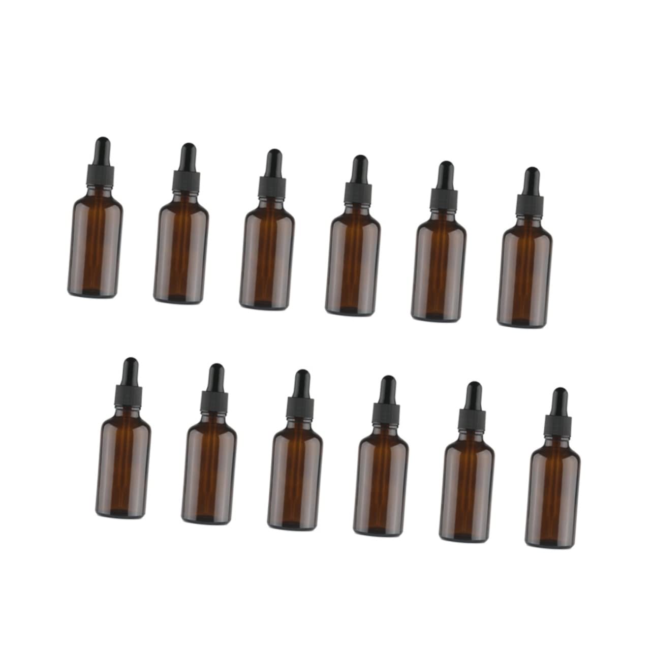 CALLARON 12Pcs Glass Dropper Bottle for Essential Oils Refillable Travel Accessories Durable Brown Glass Subpackaging Bottles with Easy Press Droppers