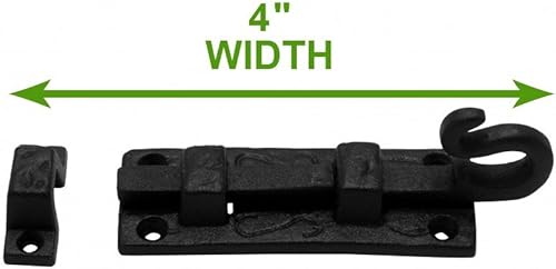 Miniatura 3 de Renovators Supply Manufacturing Pestillo de cerradura de puerta de 4 pulgadas. Pestillo de perno deslizante de hierro forjado negro con accesorios
