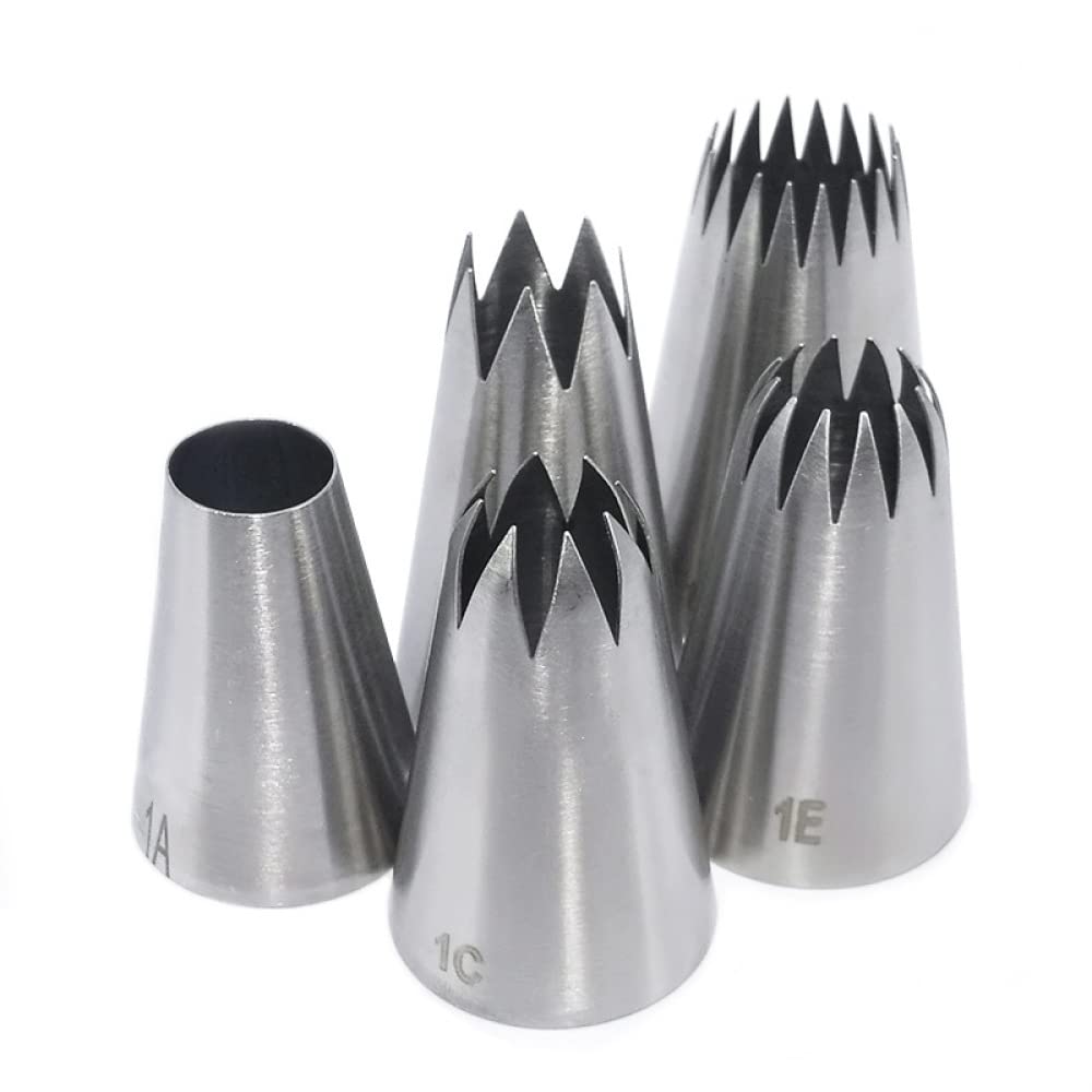 LYVQZPWLRgroße Rohrleitungen, Kuchen-Spritztüllen, Gebäcktüllen, 5-teiliges Set, Cupcake-Papierbecher, Sahnetüllen for Spritzbeutel, Spritzbeutel, Spuitzak-Glasurtüllen