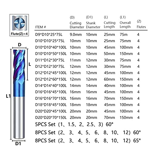 Outil CNC de haute précision fraise carbure monobloc HRC60 à 4 dents de 14mm