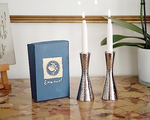 Yair Emanuel Modern Hammered Pillar Candle Holders | Shabbat Candlestick Holders | Minimal Tapered Design (Medium 5.7" Cd-1) #TOP1