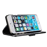 EasyAcc® iPhone 6 Leather Wallet Case 4.7 Black Pouch Holster Flip Folio Case with Kickstand Card Holder Hard Case Stand Cover for iPhone 6 4.7 - Black
