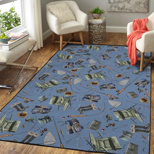 Tapete decorativo rectangular azul con diseño floral miniatura 2