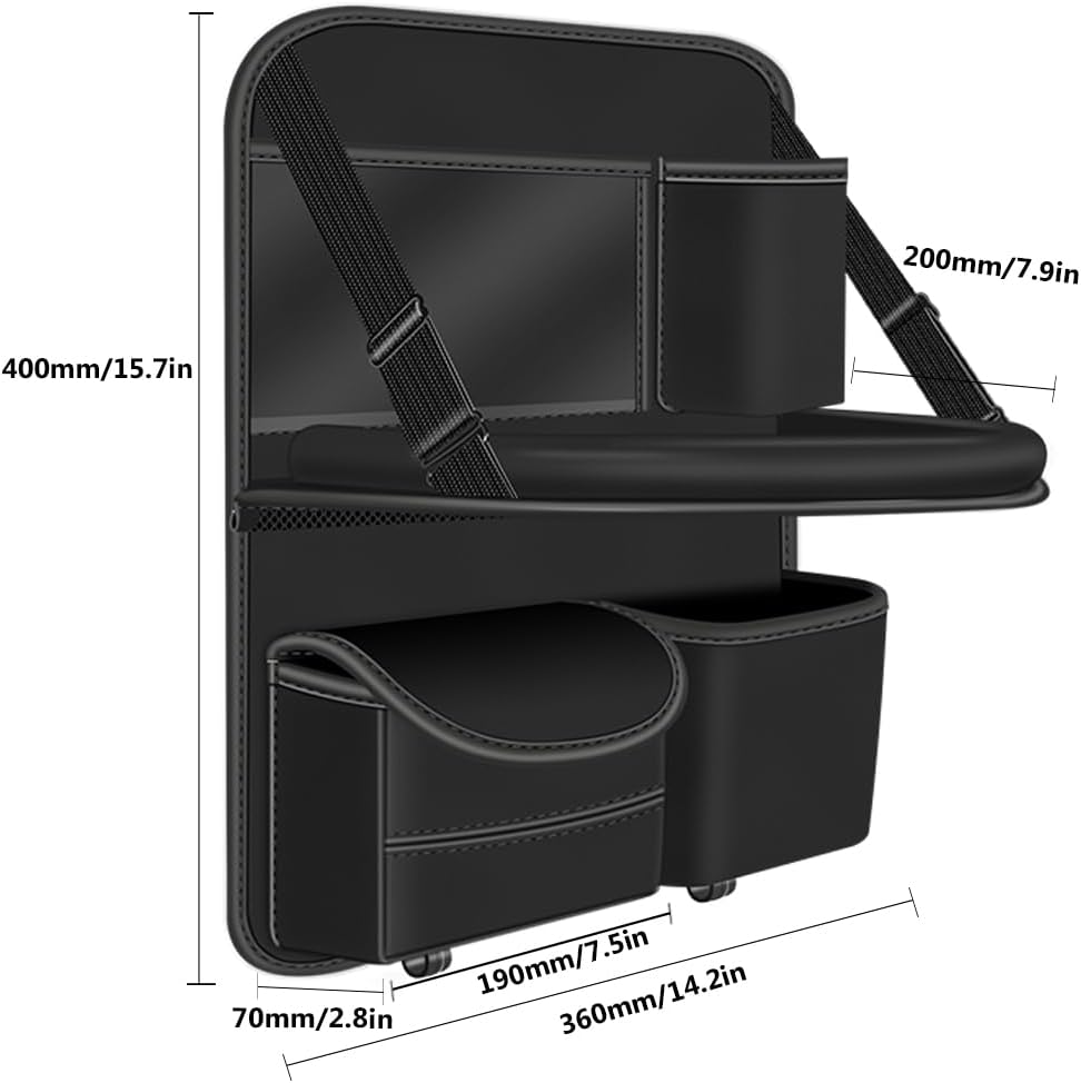1PCS Small Car Backseat Organizer Seat Back Protectors Kick Mats with Foldable Table Tray, PU Leather Car Storage Organizer with Tablet Holder, Car Tissue Holder Car Accessories (Brown)