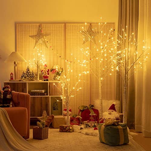Miniatura 2 de Costway 120 Cm 180 Cm Cadena De Luces De 2 Tipos Decoración Para Navidad 48 96 Luces Led Cálidas Y Blancas Árbol Artificial Iluminado Ramas De Abedul Interior Exterior 180 Cm