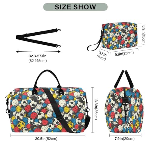 Multicolor Sport Ball Basketball Travel Duffle Bag Gym Bag Weekender Bags with Toiletry Bag Travel Trip Tote Bag3