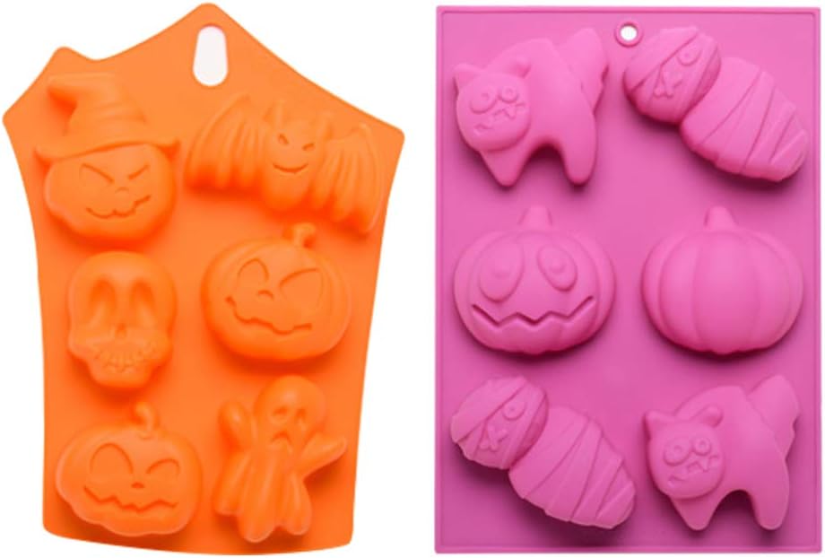 GNGS Halloween Flexible Silicone Molds | Non-stick Baking Molds for Cookie, Chocolate, Cake, Candy | Set of 2, in Orange and Purple