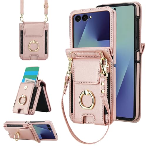 Étui en cuir Z Flip 7 5G Asuwish avec finitions haute couture et anneau de maintien