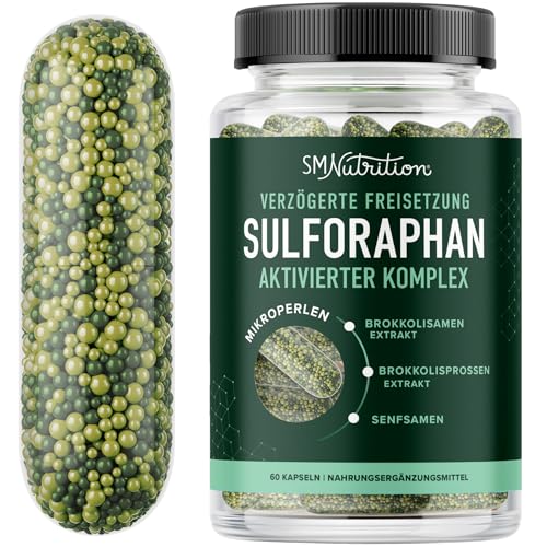 50mg Sulforaphan-Nahrungsergänzungsmittel aus Brokkolisprossen | NRF2-Aktivierung mit Glucoraphanin Myrosinase & Antioxidantien | Unterstützung der Zellgesundheit | Brokkolisamen-Extrakt-Mikroperlen