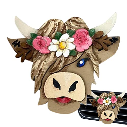 Carro de ventilação de aromaterapia em forma de vaca - Difusor de carro de madeira Highland Cow com