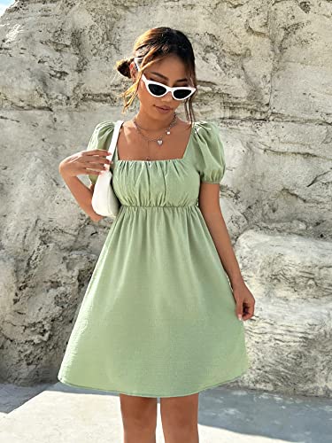 Image of Shasmi Women's & Girl's Dress for Women l One Piece Dress for Women l Beach Dress for Women, Solid Textured Puff Sleeve Square Neck Midi Dress (Dress 115)