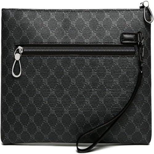 شنطة يد صغيرة للرجال من جلد البولي يوريثين بسعة كبيرة بنمط منقوش، شنطة كتف رفيعة للسفر للعمل والمكتب والاجتماعات والاستخدام اليومي