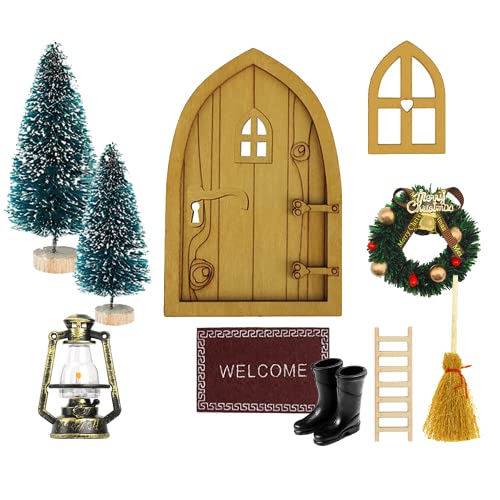 SILARLAIT Wichteltür Zubehör Weihnachten, 9-TLG Wichteltür Weihnachtsset Weihnachtsdeko, Wichteltür Weihnachten Deko Miniaturen, Wichteltür Weihnachtsset Weihnachtsdeko Perfekt für Miniaturwelten Cover