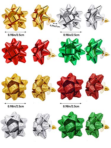 Hicarer 8 Pairs Christmas Bow Earrings Glitter Xmas Bow Stud Earrings Holiday Christmas Bow Multi Earring Set For Women #TOP1
