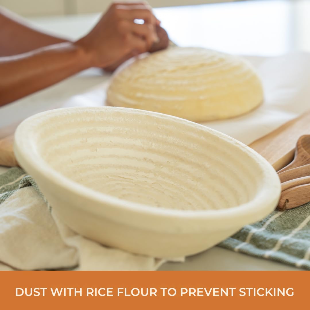 Bulka Banneton Brotgärkorb Fichte Holz Zellstoff rund 22,9 cm Rille Sauerteig Brot Backzubehör Brotform - Antihaft-Teiggärschale, Geschenke für Bäcker, Made in Germany