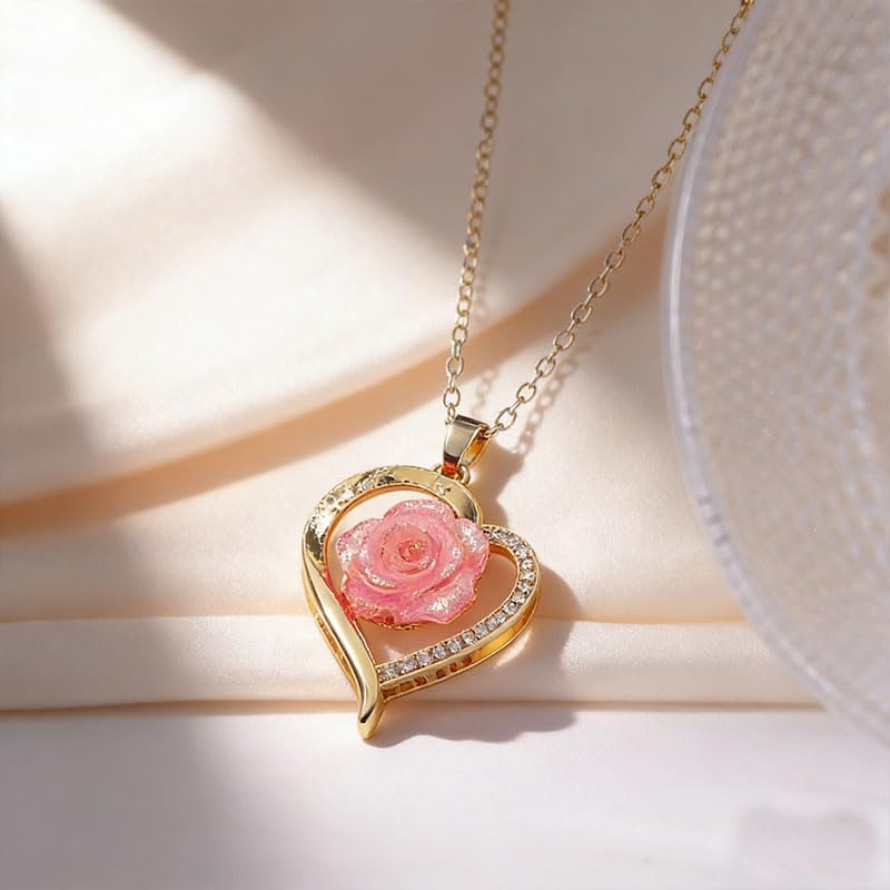 ONLYJUMP Rose Alloy Necklace for Women Heart Pendant Copper Zircon Light Luxury Fashion Jewelry Dainty Romantic Statement Necklace for Daily Wear Ideal Valentine's Day Anniversary Birthday Gift - Image 6