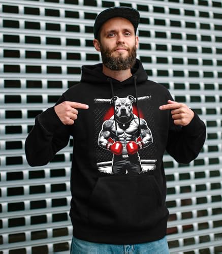 Boxing Bully Kapuzenpullover | Pullover Hoodie für Männer mit Boxmotiv – Kampfsport Streetwear – Trainings Sweatshirt mit Druck | Schwarz (L)