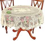 Collections Etc Elegant Embroidered Lace Tablecloth with Colored Floral Accents - Seasonal Dining Room Décor, Round