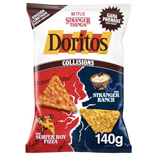 Doritos collisions stranger things, dos sabores sufer boy pizza y stranger ranch, 140 gramos