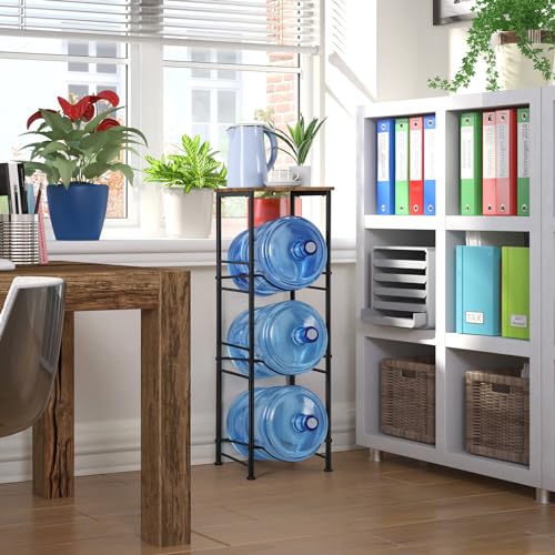 5 Gallon Water Bottle Jug Holder 3-Tier Water Bottle Holder Organizer with Top Shelf, Heavy Duty Water Dispenser Stand Rack for Kitchen Living Room Office, Rustic Brown by OYEAL - Used condition - Image 8