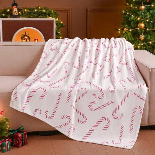 FuWeave 50 x 60 Inches Candy Cane Christmas Throw Blanket Cute Soft Warm Lightweight Blanket for Sofa Bed Gift Decor