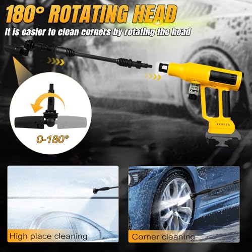 Cordless Pressure Washer Compatible with Dewalt 20V Battery, 340W 4 Gears Brushless Portable Jet Wash with 5m Hose, 6-in-1 Nozzle, Filter, Foam Bottle, Rotating Nozzle, Cleaning Brush (No Battery) - Image 6