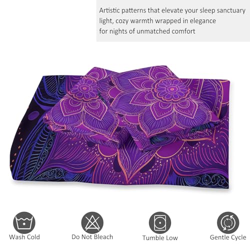 Housse de couette 200x200 sans repassage parure de lit microfibre violette - 5