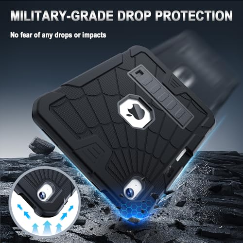 Sibeitu for iPad A16 Case 11th Generation 11 Inch 2025 / iPad 10th Generation Case 10.9 Inch 2022, Rugged Heavy Duty Military Grade Protective Cover Built-in Pencil Holder for i Pad 11/10 Gen, Black