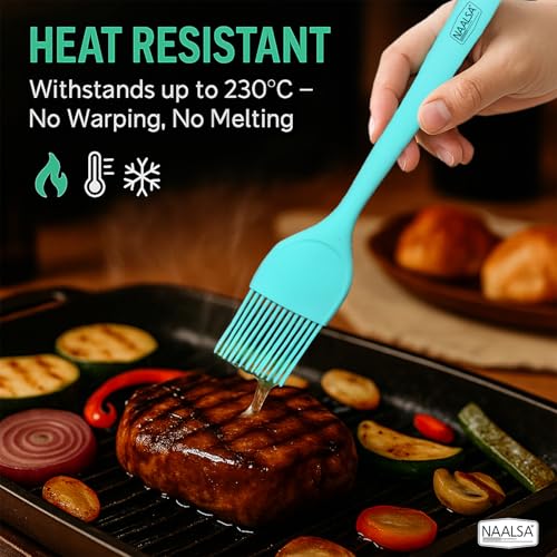 Image of NAALSA GLENZ Silcione Oil Brush with Steel Core, 27.5 cm 11inch Length, Heat Resistant up to 230C Brush for Kitchen, Dosa Tawa, Baking & Grilling (1pc Brush)