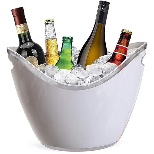 Secchiello per Ghiaccio Ovale 34,5x24,5x26 cm in Plastica Acrilica – Contiene Fino a 6 Bottiglie – Cestello Champagne, Spumantiera, Glacette per Vino Casa, Bar, Ristorante, Discoteca (Bianco)