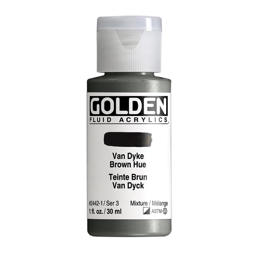 Fluid Acrylics by GOLDEN, Van Dyke Brown Hue, 1 fl. oz. Bottle, Professional Acrylic Paint, Semi-Opaque