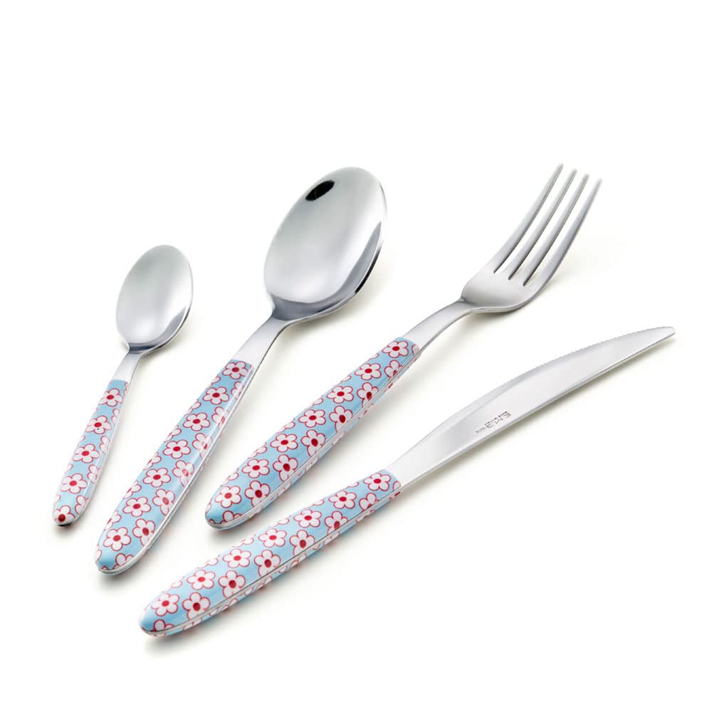 Servizio Set 24 Posate in Acciaio Inox da tavola Modello Margarita (Celeste)